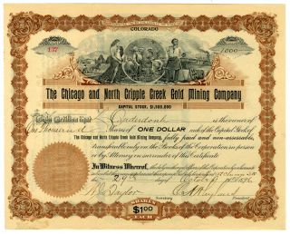 Co.  Chicago & North Cripple Creek Gold Mining Co.  1896 I/u Stock Certificate Vf,