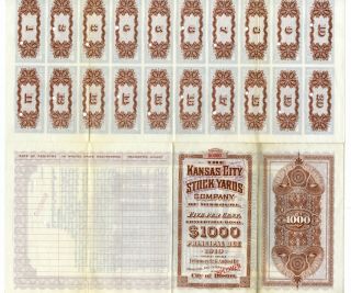 MO.  Kansas City Stock Yards Co.  1900 Specimen $1000 Convertible 5 Bond ABNC VF 2