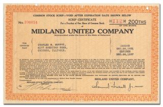 Midland United Company Stock Certificate (insull Empire)
