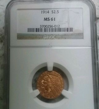 1914 Us Gold $2.  50 Indian Head Quarter Eagle - Ngc Ms61
