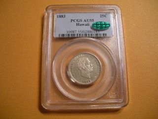 1883 Hawaii 25 Cents Silver Pcgs Au55 Cac