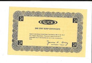 Click - One Cent Scrip Certificate - Issued By The U.  S.  Treasury (z - 8)