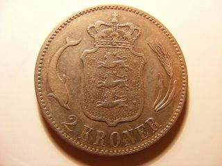 Denmark 1876 Silver 2 Kroner,  Km 798.  1,  Fine,  Starts Near Scrap Value