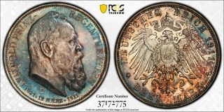Q276 German State Bavaria 1911 - D 3 Marks Birthday Pcgs Proof - 65 Rainbow Tone