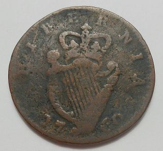 Ireland 1760 Half Penny G Very Scarce George Ii Hibernia Irish Harp Copper Coin