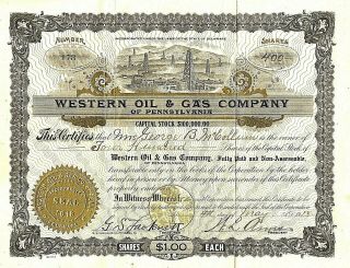 May,  1918 Western Oil & Gas Company Of Pennsylvania Stock Certificate 400 Shares