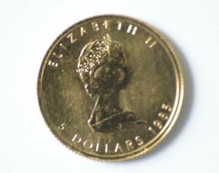 1/10 Oz Canadian Gold Maple Leaf $5 Coin.  9999 Fine Random Date