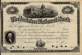 Andover National Bank 1897 Stock Certificate
