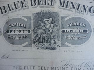 1880 ' s The Blue Belt Mining Co Stock Certificate Fresno CA 2