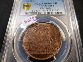 Q192 Zealand C.  1857 Penny Token Pcgs Ms - 64 Red Brown Pop:1/0 Finest Known