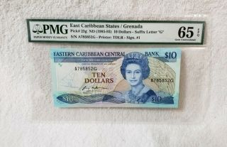 East Caribbean States/grenada Pick 23g Nd 1985 - 93 $10 Dollars " G " Pmg 65 Epq