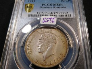 Q176 British Africa Southern Rhodesia 1941 1/2 Crown Pcgs Ms - 64 Pop:1/0 Finest