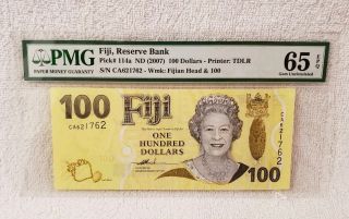Fiji,  Reserve Bank Nd 2007 $100 Dollars P 114a Pmg 65 Epq Gem Unc