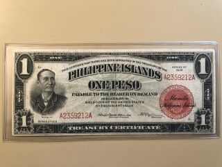 1918 American Philippines 1 One Peso Treasury Note