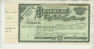Unissued Bradbury Gold Silver Mining Co Colorado Stock Certificate