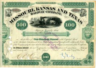 1880 Missouri Kansas & Texas Rr Stock Certificate Signed By Jay Gould