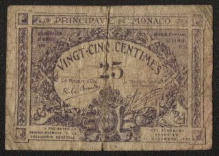 Monaco (p1a) 25 Centimes 1920 Vg,