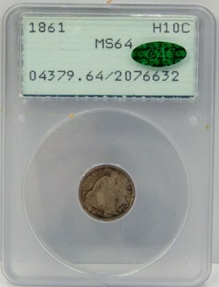 1861 Seated Liberty Half Dime - Pcgs/cac Old Rattler Holder Ms 64