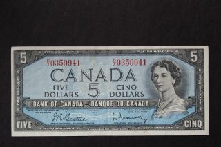 1954 Modified Portrait Bank Note Canada $5 Five Dollars Bc - 39b