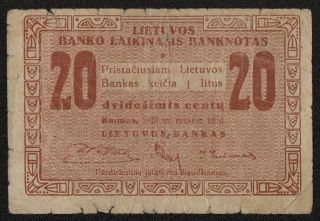 Lithuania (p03a) 20 Centu 1922 Vg,
