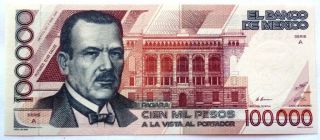 Mexico Banknote 100000 Pesos,  Pick 94a Unc 1988