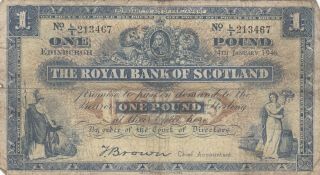 Royal Bank Of Scotland 1 Pound Brown Edinburgh 1946 P - 322