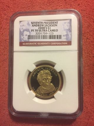 7th President Andrew Jackson 2008 S $1 Pf70 Ultra Cameo Gold Dollar Coin
