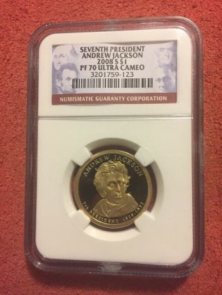 7th President Andrew Jackson 2008 S $1 PF70 Ultra Cameo Gold Dollar Coin 2