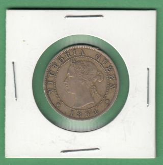 1894 Jamaica Large One Cent Coin - 48,  000 Mintage - Vf