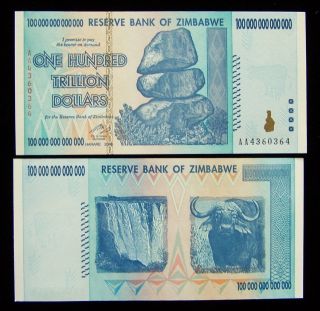 1 X Zimbabwe 100 Trillion Dollar Banknote - 2008/aa /uncirculated Currency