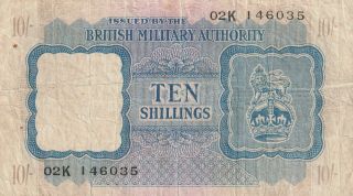 British Military Authority 10 Shillings Banknote Nd (1943) P.  M5 Very Good