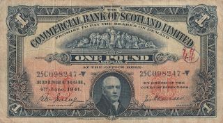 Scotland Commercial Bank 1 Pound Banknote 4.  6.  1941 P.  S331b Good