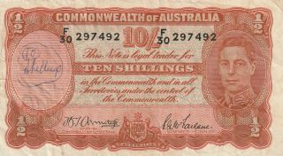 Australia 10 Shillings Banknote Nd (1942) P.  25b Very Good