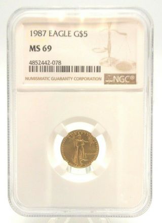 Ngc 1987 G$5 Gold American Eagle Ms69 1/10oz M489