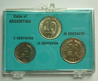1956 1957 1960 Argentina - Unc Type Coin Set (3) - 5,  10,  20 Centavos - Beauty