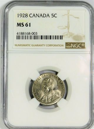 1928 Canadian Nickel - Ngc Ms61