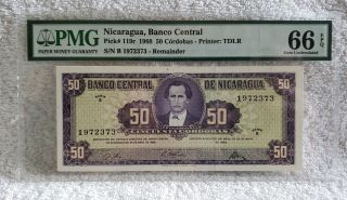 Nicaragua,  Banco Central (1968) 50 Cordobas P 119r Pmg 66 Epq Gem Unc