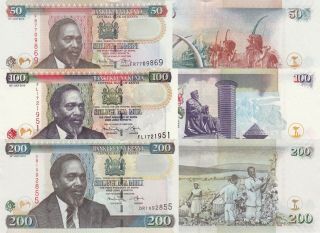 Kenya 3 Note Set: 50 To 200 Shillings (16.  7.  2010) - P47e,  P48e & P49e Unc