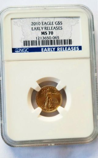 2010 Gold Eagle G$5 Early Release Ngc Ms 70 1/10 Oz