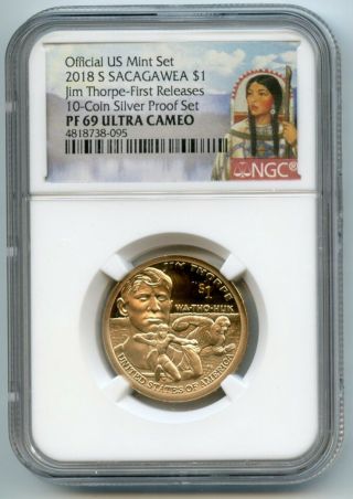 2018 S Sacagawea Dollar $1 Jim Thorpe Proof Ngc Pf 69 First Releases 4818738 - 095