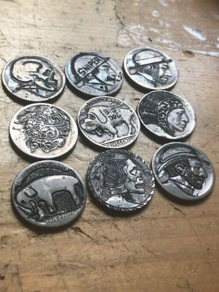 Nine Bulk Hobo Nickel Coin Art Real Hand Carved