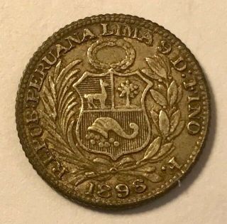 Peru - Lima - Medio Dinero - 1896 F - Small Silver Coin - Surfaces