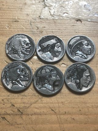 Six Bulk Hobo Nickel Coin Art Real Hand Carved