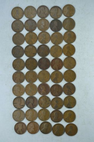 Roll Of 50 Circulated 1910 P Lincoln Wheat Cents