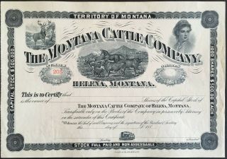 Montana Cattle Company Stock 188_.  Helena,  Montana Territory Vignettes
