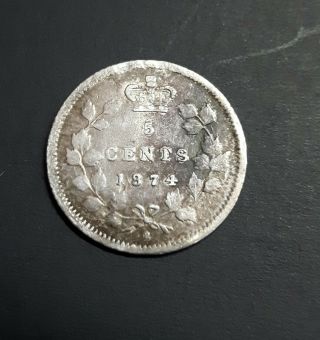 1874h Canada,  Stirling Silver 5 Cents,  Queen Victoria