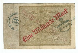 German Reichsbanknote 1 Million Mark With Third Reich Stamped