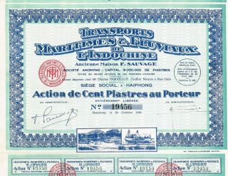 Indochina River Transport Stock Certificate
