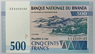 Banque Nationale Du Rwanda 500 Francs Bank Note 1994 Pick 23a