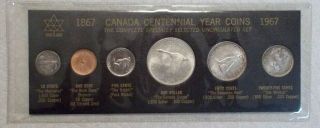 1967 Canada Centennial Year Uncirculated Set 4.  800 Silver Coins,  2 On Card